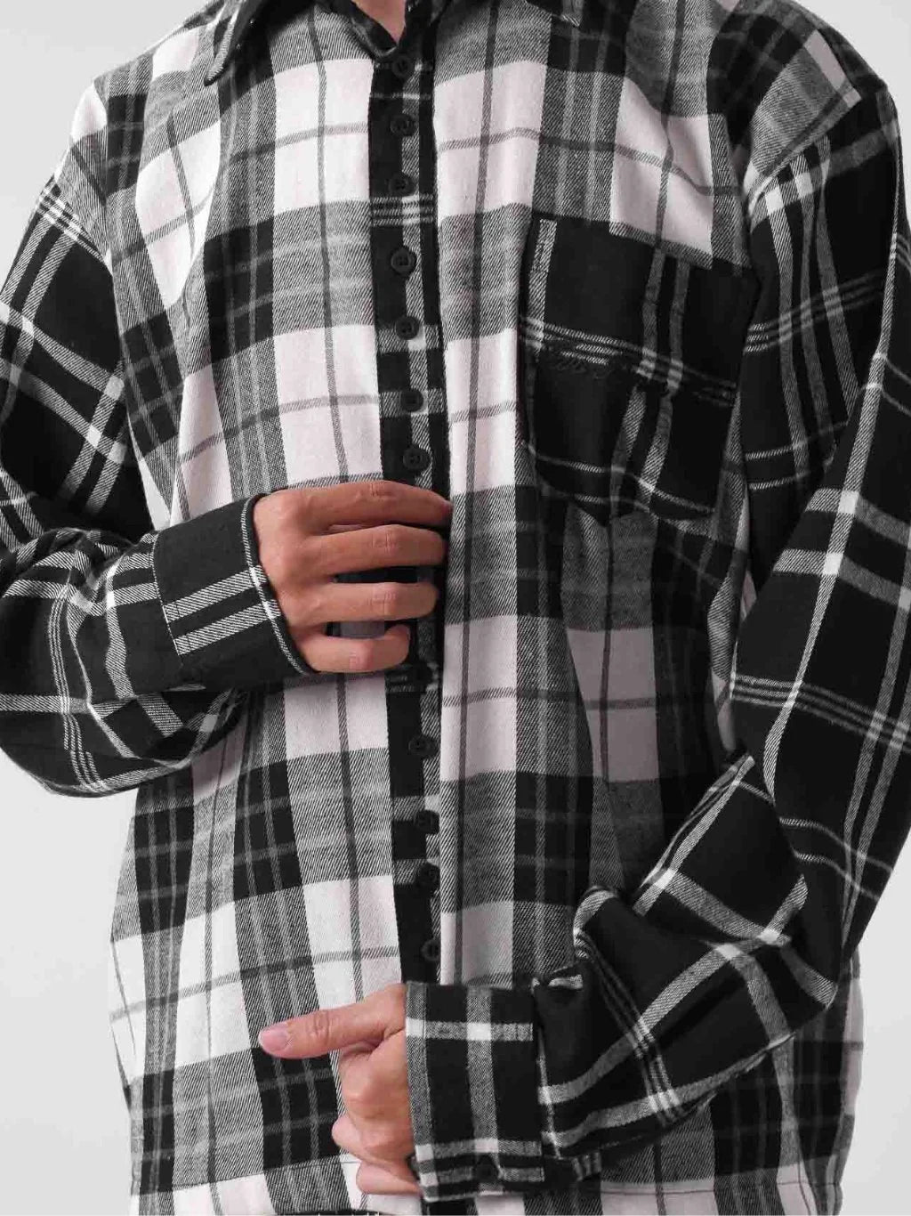 Two Times Too Overlay Plaid Shirt Black/White