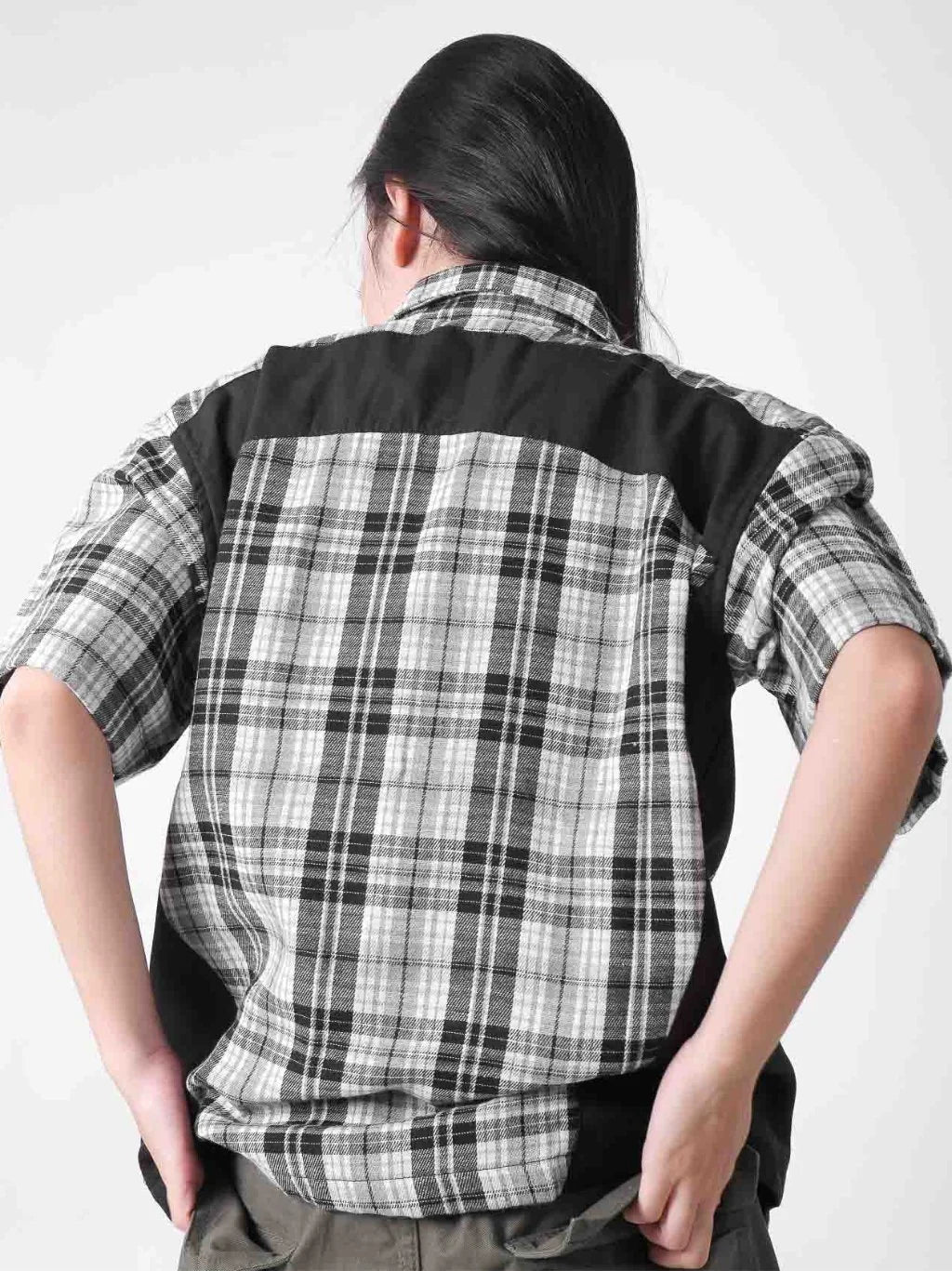 Two Times Too Split Plaid Shirt Black/White