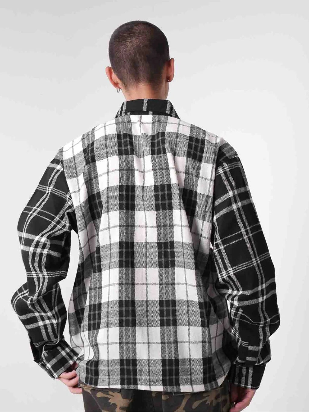 Two Times Too Overlay Plaid Shirt Black/White