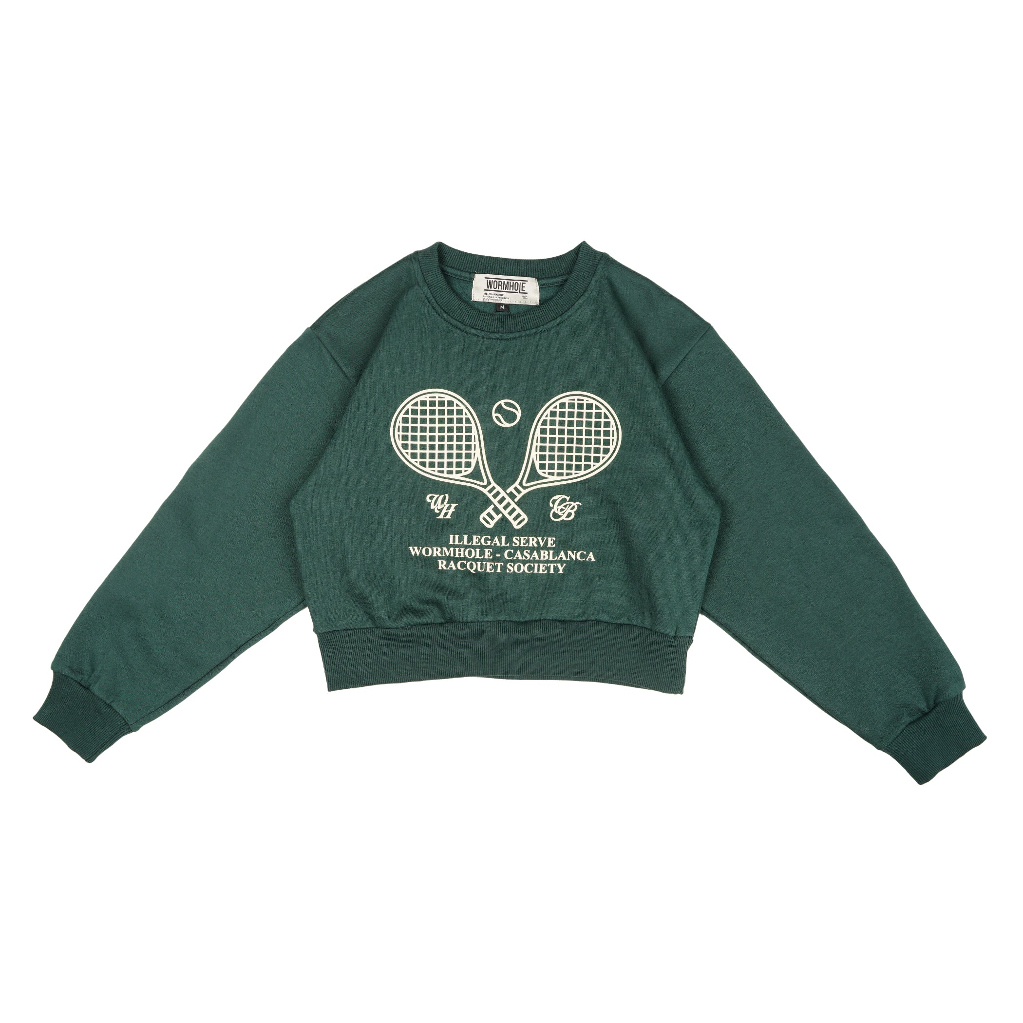 Wormhole x Casablanca Illegal Serve Cropped Crewneck Sweater Forest Green