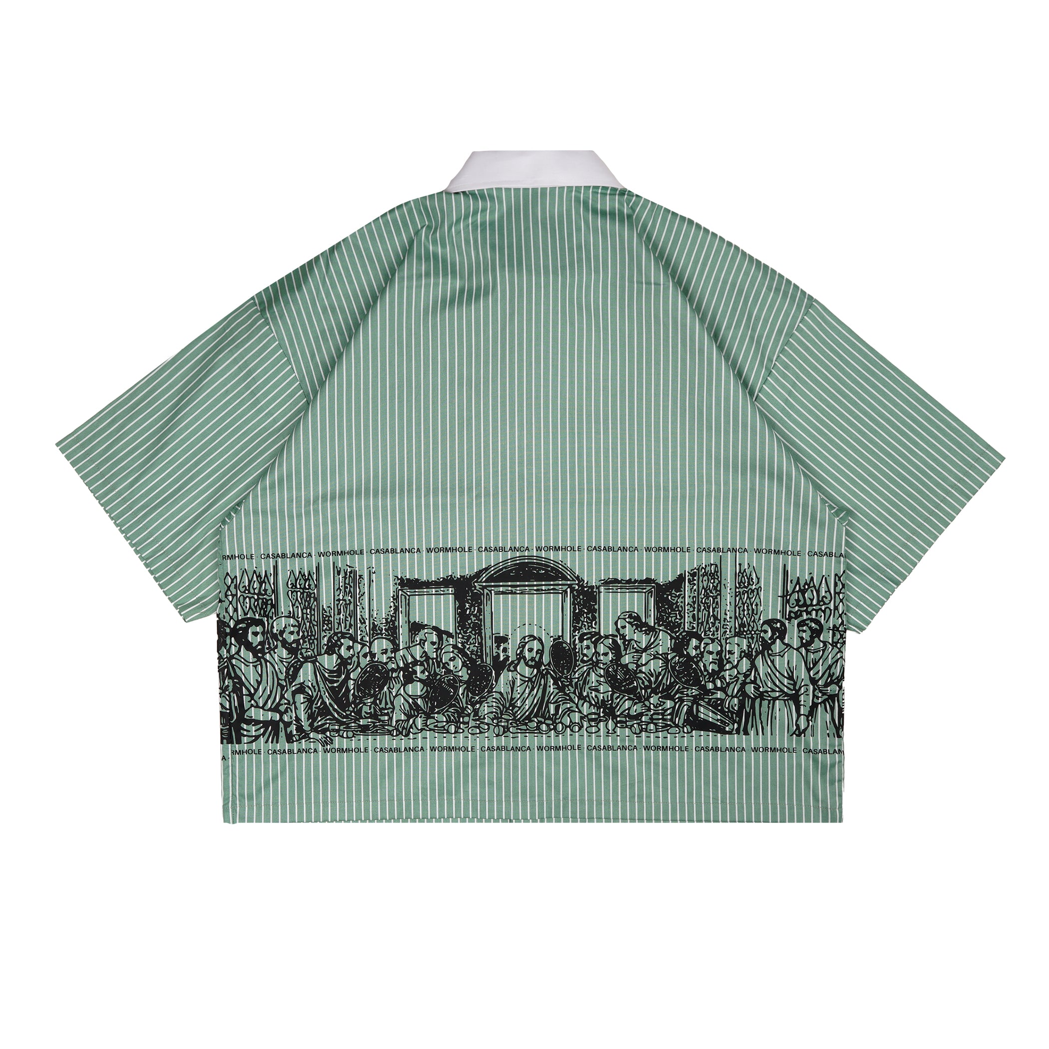 Wormhole x Casablanca Last Service Boxy Cut Shirt Stripped Forest Green/White