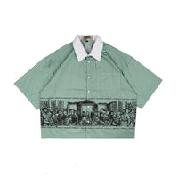 Wormhole x Casablanca Last Service Boxy Cut Shirt Stripped Forest Green/White