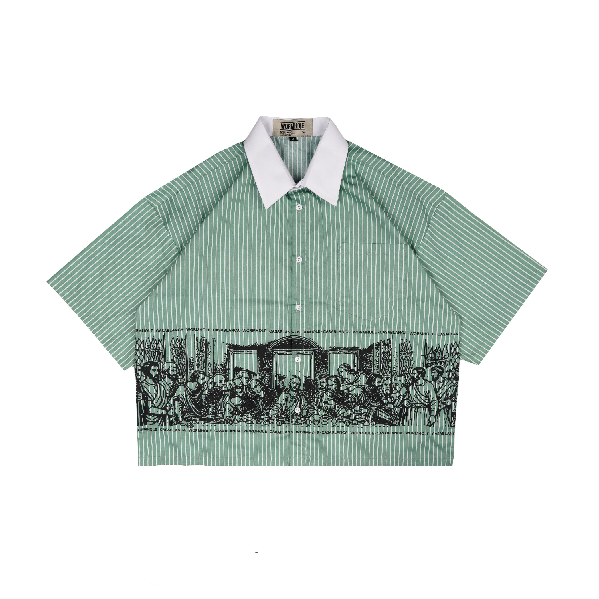 Wormhole x Casablanca Last Service Boxy Cut Shirt Stripped Forest Green/White