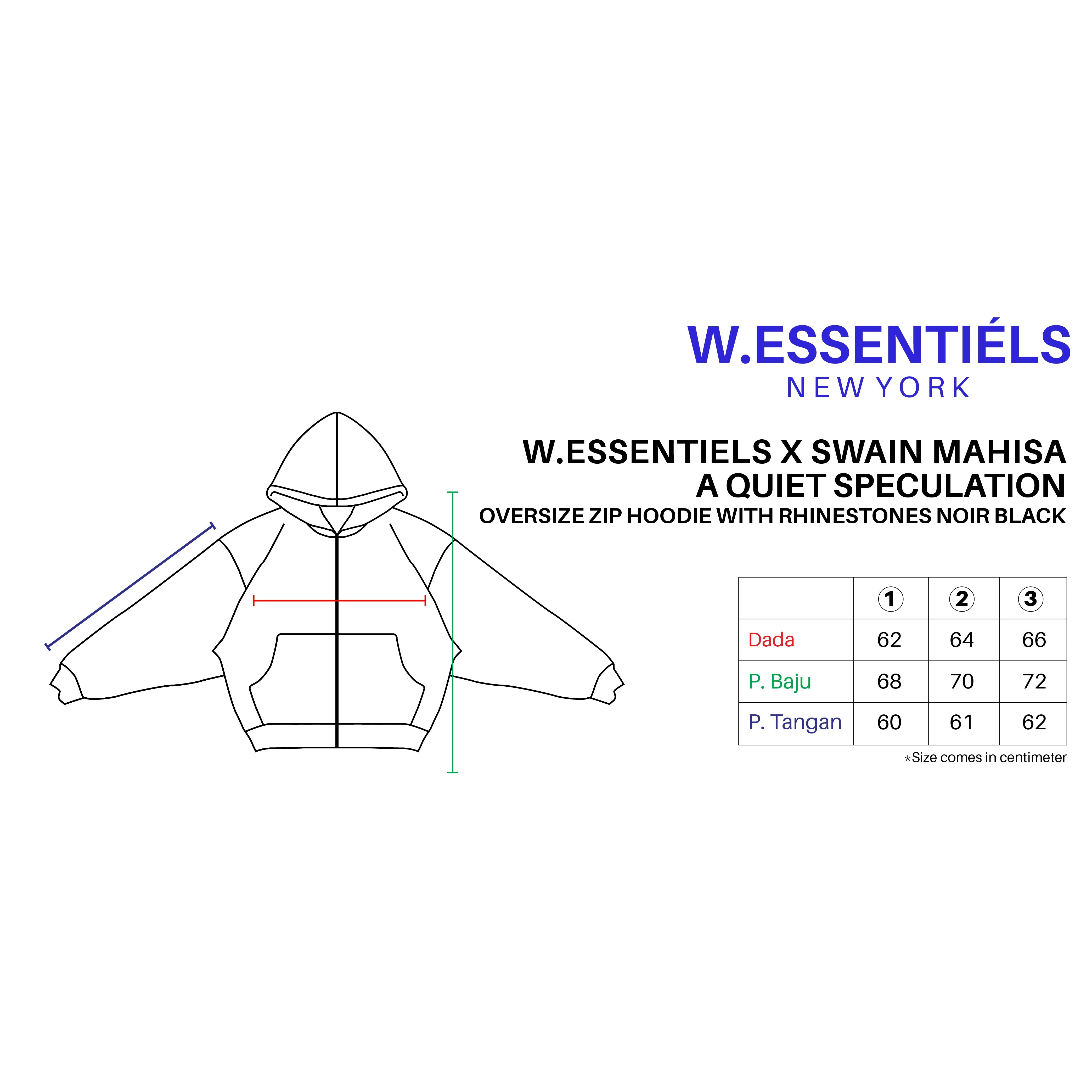 W.ESSENTIELS x Swain Mahisa A Quiet Speculation Oversize Zip Hoodie with Rhinestones Noir Black